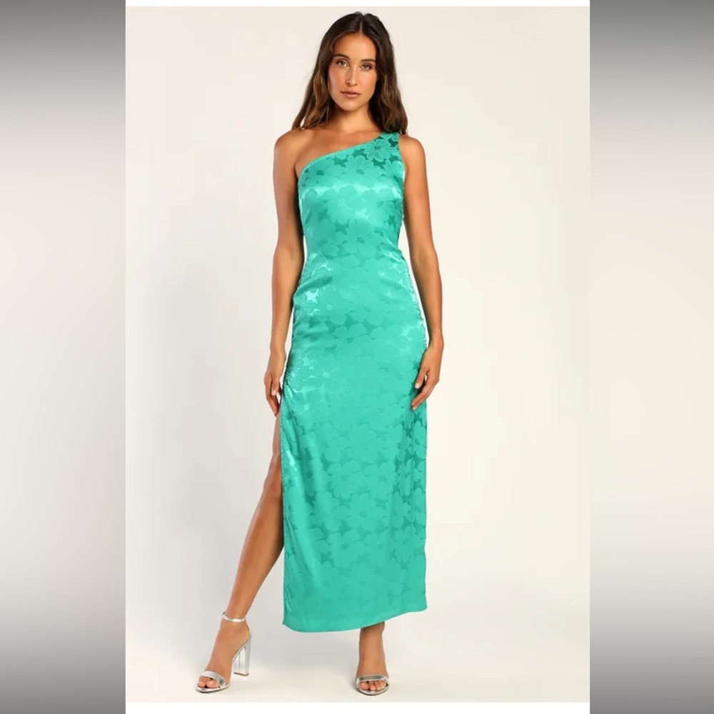 Lulus Chasing Desire Teal Green Satin One Shoulder Dress
